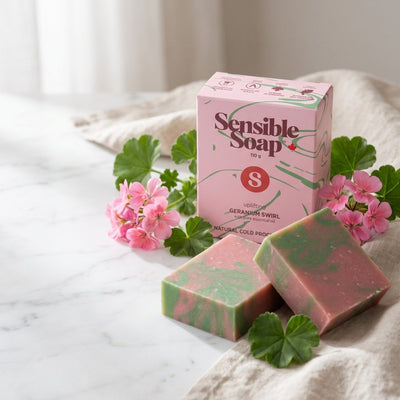 Geranium Swirl Bar Soap, boxed