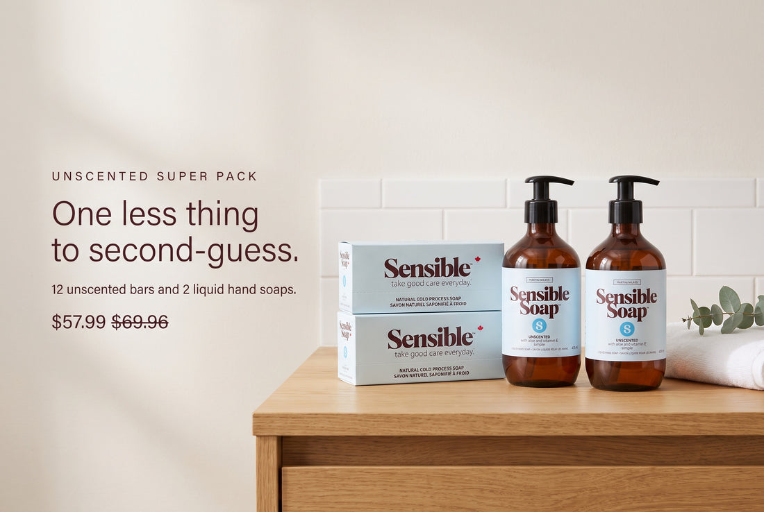 Unscented Super Pack: two Sensible Unscented six-bar cases and two Unscented liquid hand soaps, $57.99