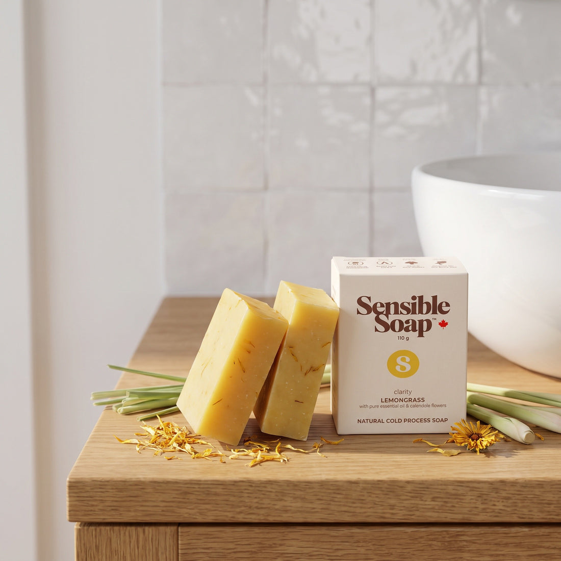 Sensible Soap Lemongrass bar soap, studio setting