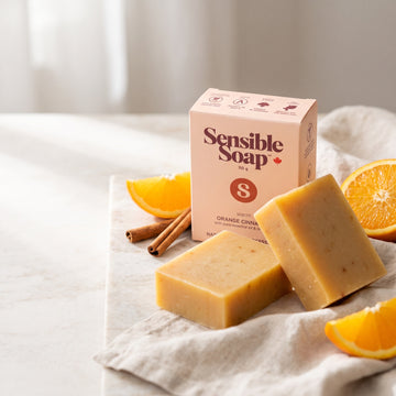 Sensible Soap Orange Cinnamon bar soap, studio setting